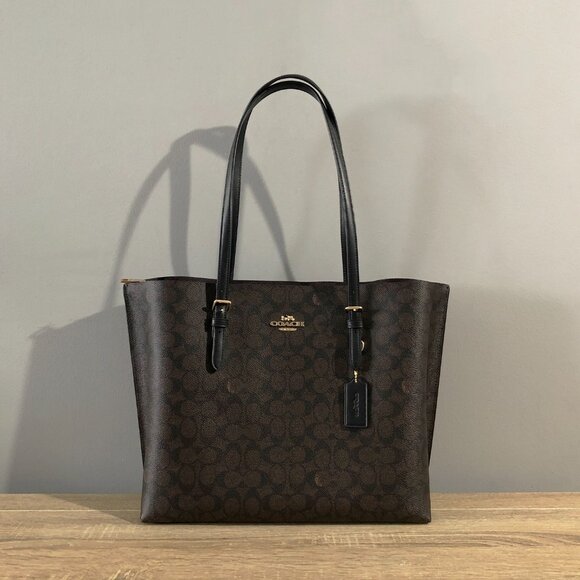 Coach Mollie Signature Coated Canvas Leather Brown/Black Shoulder Tote MSRP $428 - Picture 1 of 15